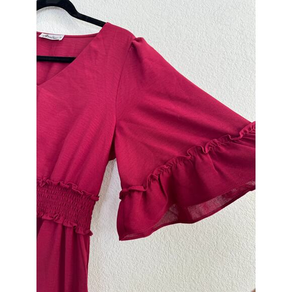 NWOT Women's Red V-Neck Ruffle Boho Cottagecore Dress Medium - Picture 5 of 11